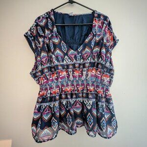 Old Navy V-Neck Short Sleeve Peplum Blouse – Multicolor | Size XL (16 - 18 )